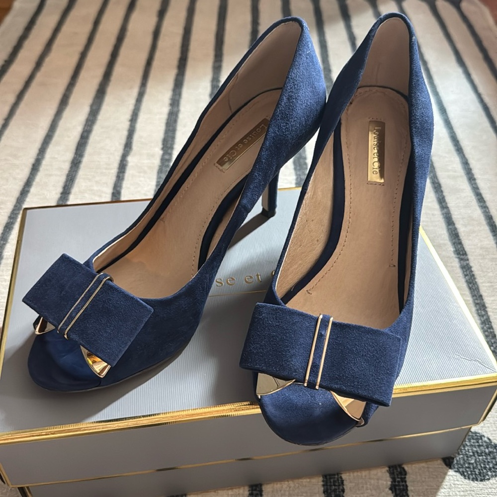 Louise et Cie Lo-Nadia navy kid-suede bow pumps